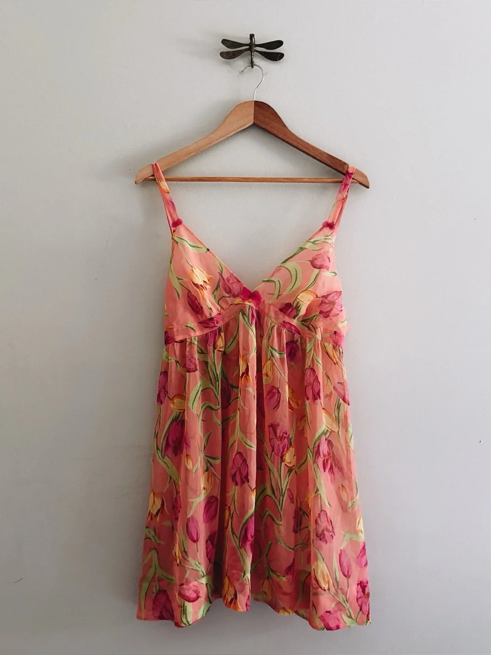 Betsey Johnson Intimates Vintage Peach Sheer Tulip Print Babydoll Lingerie Large